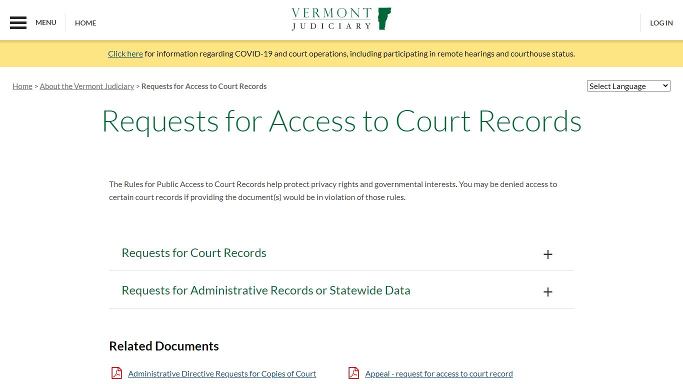 Requests for Access to Court Records | Vermont Judiciary